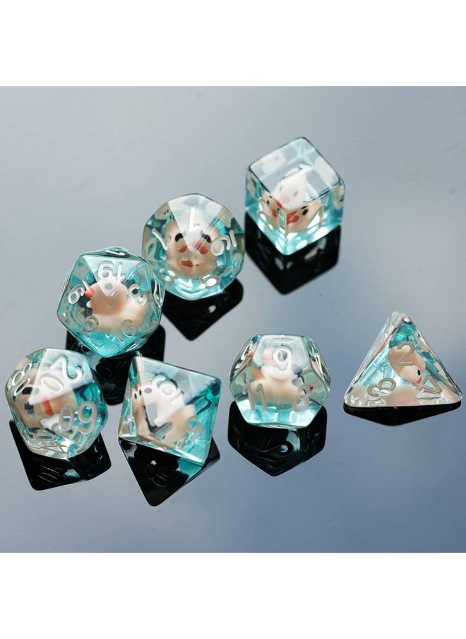 7-Die Dnd Dice, Polyhedral Dice Set Filled With Animal, For Role Playing Game Dungeons And Dragons D&D Dice（Pink Duck）