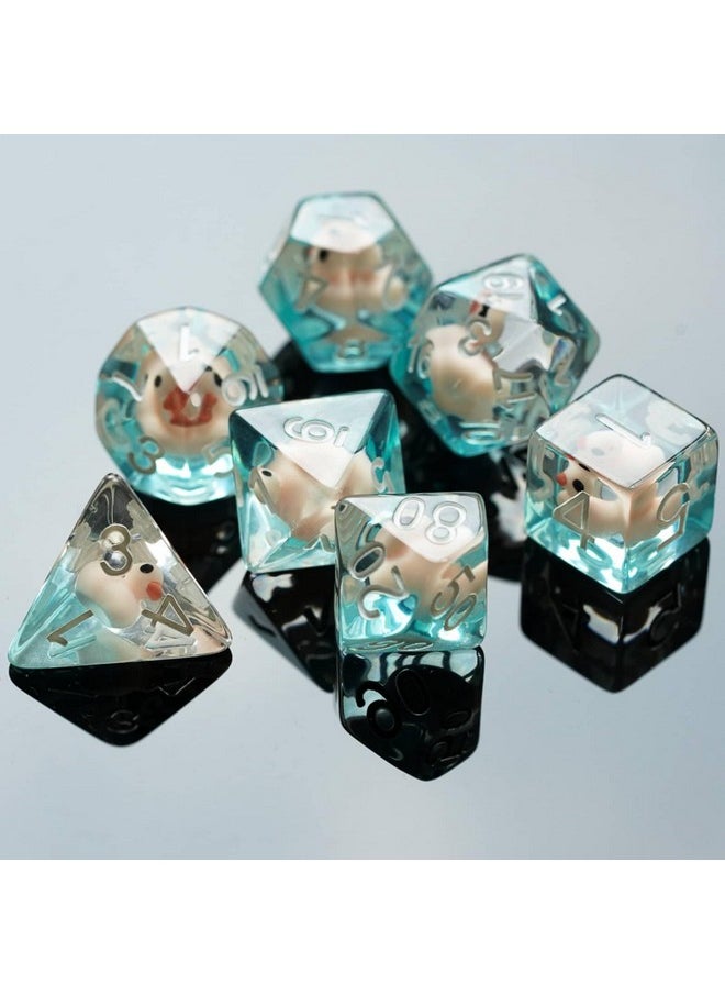 7-Die Dnd Dice, Polyhedral Dice Set Filled With Animal, For Role Playing Game Dungeons And Dragons D&D Dice（Pink Duck）