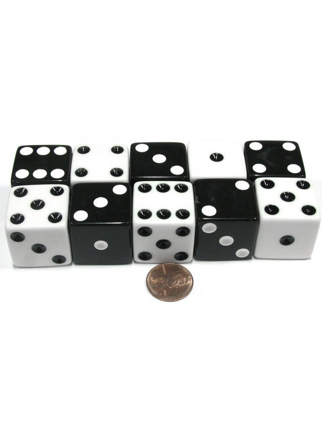 Set Of 10 Inverse D6 25Mm Large Opaque Jumbo Dice - 5 Each Of White And Black