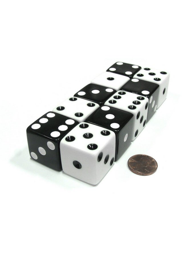 Set Of 10 Inverse D6 25Mm Large Opaque Jumbo Dice - 5 Each Of White And Black