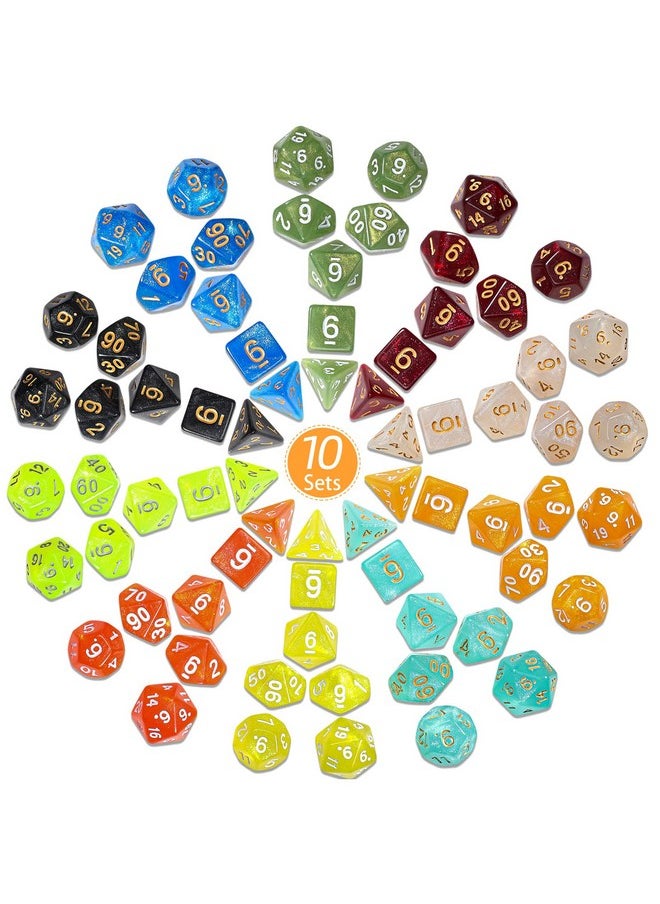 Dnd Dice Set 10X7 Polyhedral Dice (70 Pcs) For Dungeons And Dragons Rpg Mtg Role Playing Table Games With 1 Drawstring Bag
