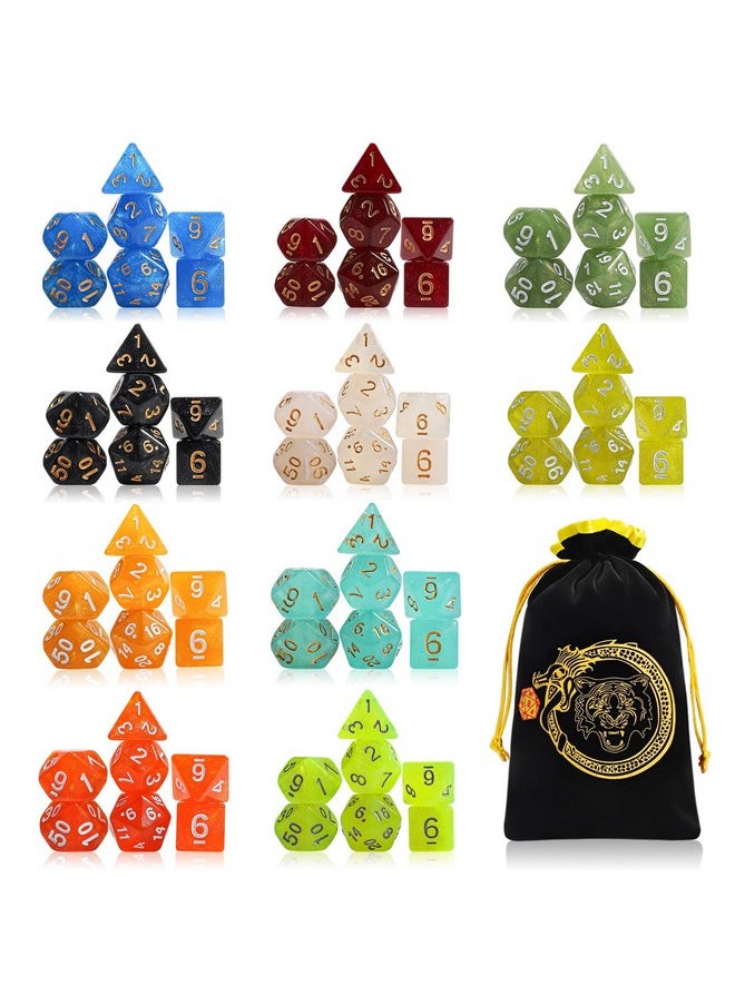 Dnd Dice Set 10X7 Polyhedral Dice (70 Pcs) For Dungeons And Dragons Rpg Mtg Role Playing Table Games With 1 Drawstring Bag