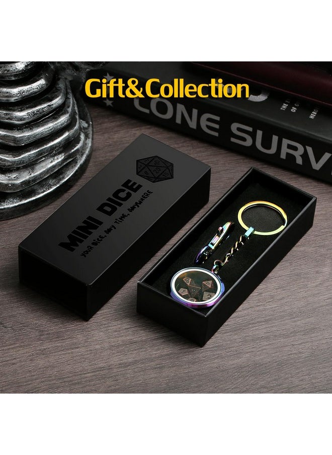 Metal Dnd Dice,Dndnd 6Mm Tiny Metallic Dice Set With Kyechain And Stainless Steel Case And Gorgeous Gift Dice Box For Dungeons And Dragon D&D Game (Brass With Rainbow Case)