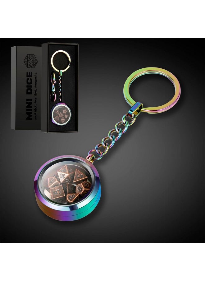 Metal Dnd Dice,Dndnd 6Mm Tiny Metallic Dice Set With Kyechain And Stainless Steel Case And Gorgeous Gift Dice Box For Dungeons And Dragon D&D Game (Brass With Rainbow Case)
