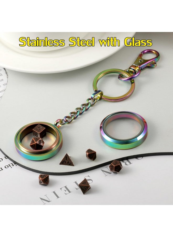 Metal Dnd Dice,Dndnd 6Mm Tiny Metallic Dice Set With Kyechain And Stainless Steel Case And Gorgeous Gift Dice Box For Dungeons And Dragon D&D Game (Brass With Rainbow Case)