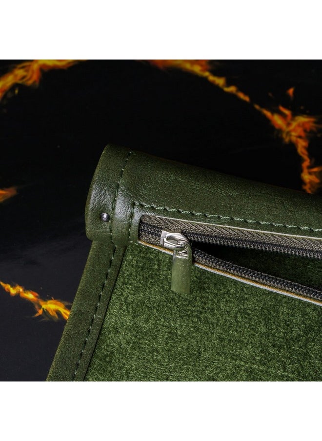 2 In 1 Dice Rolling Mat & Zippered Dice Holder Dice Tray- Compatible With Dnd Polyhedral Dice Dungeons And Dragon (Leatherette-Green)