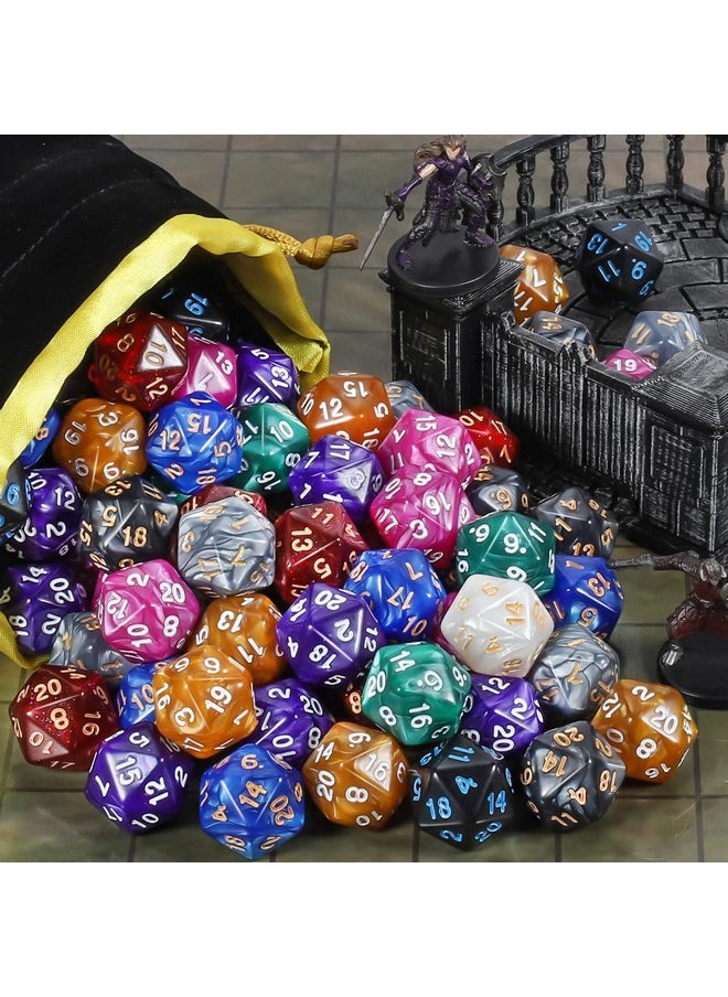 Dnd Polyhedral Dice (100Pcs) With A Dice Bag Compatible With Dungeons And Dragons Dnd Rpg Mtg Role Playing Table Games (D20 Dice, 10 Colors-100 Pcs)