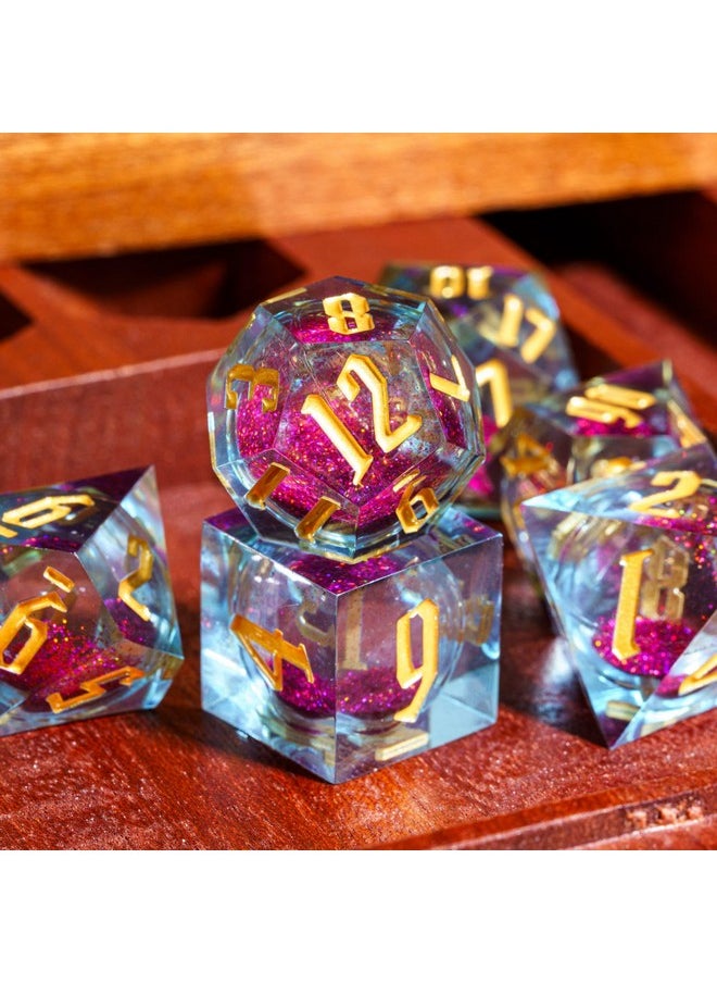 Handmade Dnd Dice, Liquid Core Dice Set D&D Quicksand Sharp Dice, 7 Pcs Transparent Polyhedral Dice Set For Dungeons & Dragons Rpg Mtg And Other Table Games(Purple And Orange)