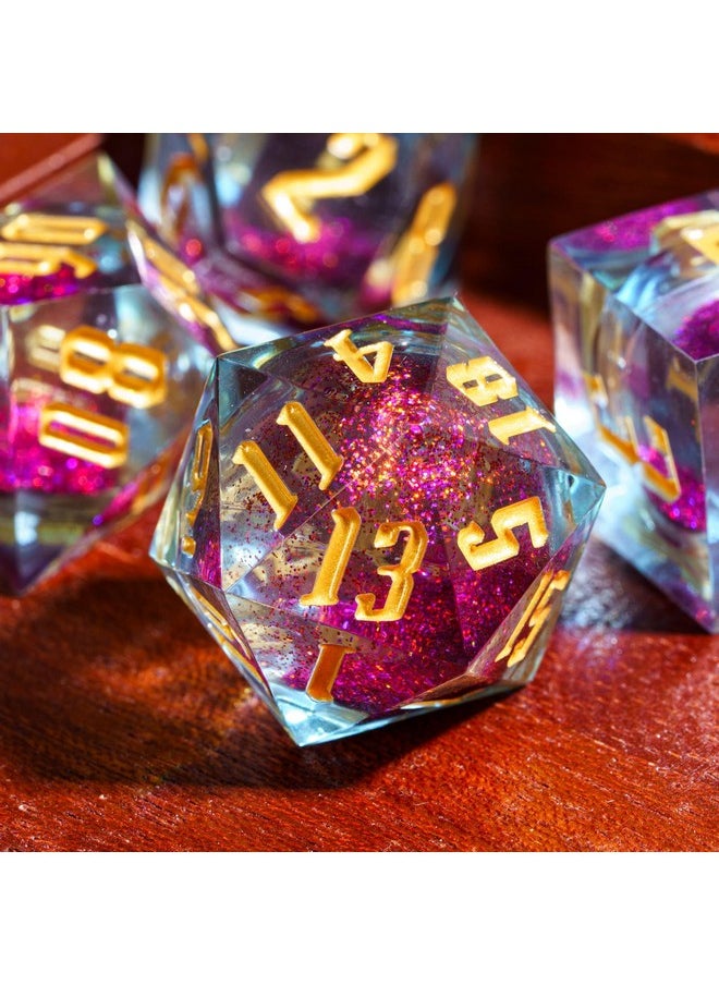 Handmade Dnd Dice, Liquid Core Dice Set D&D Quicksand Sharp Dice, 7 Pcs Transparent Polyhedral Dice Set For Dungeons & Dragons Rpg Mtg And Other Table Games(Purple And Orange)