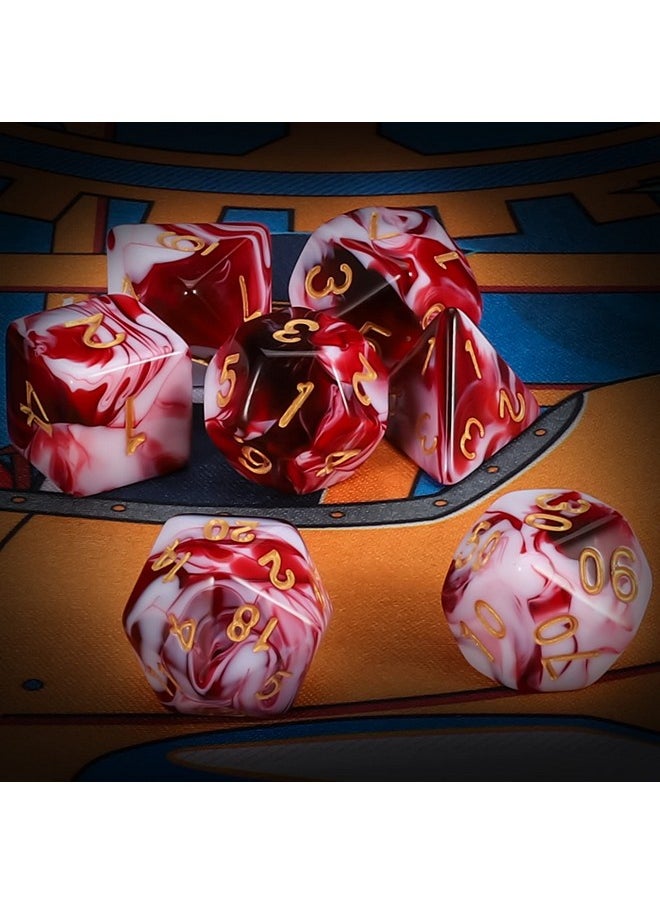 Dnd Dice Set -D&D Polyhedral Dice (7 Pcs) For Dungeons And Dragons (Blood Red And White)