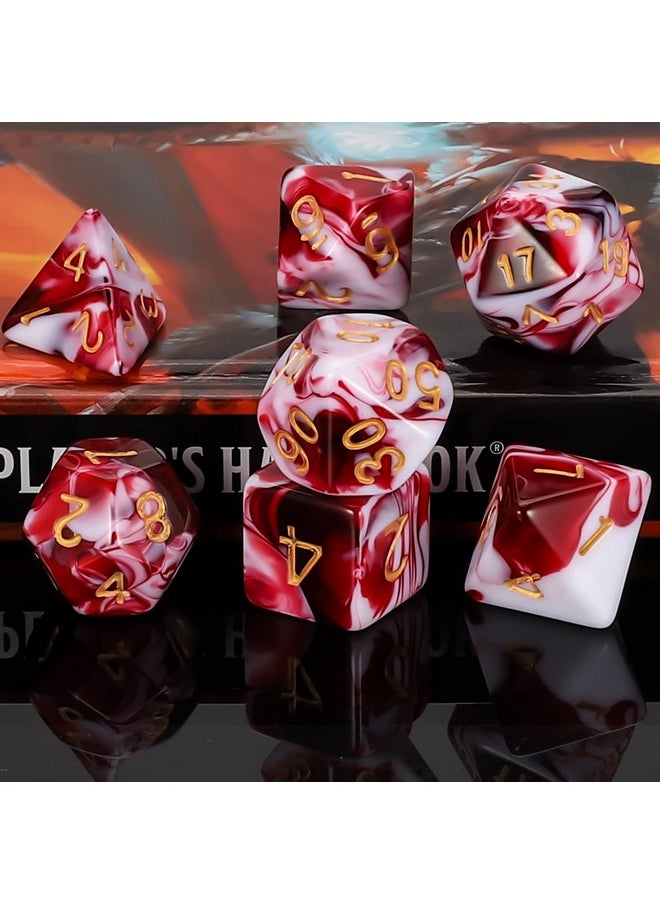 Dnd Dice Set -D&D Polyhedral Dice (7 Pcs) For Dungeons And Dragons (Blood Red And White)