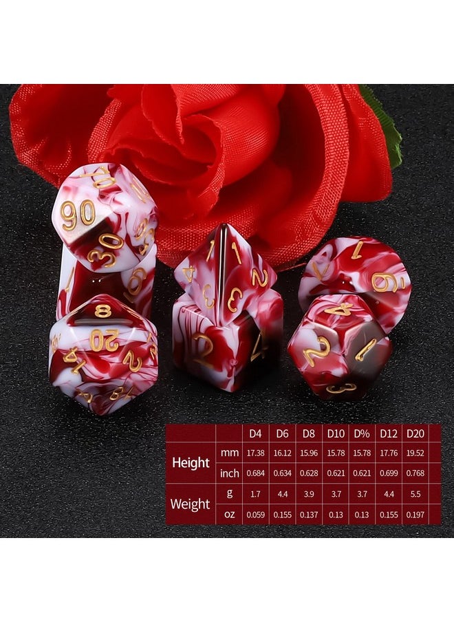Dnd Dice Set -D&D Polyhedral Dice (7 Pcs) For Dungeons And Dragons (Blood Red And White)
