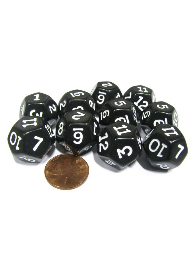 Set Of 10 D12 12-Sided 18Mm Opaque Rpg Dice - Black With White Numbers