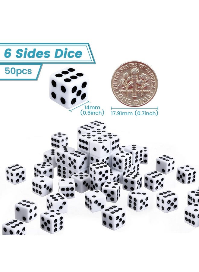 40 Pieces 6-Sided Game Dice Set, 8 Translucent Colors Dice For Board Games And Teaching Math (White, 14Mm, 50Pcs)