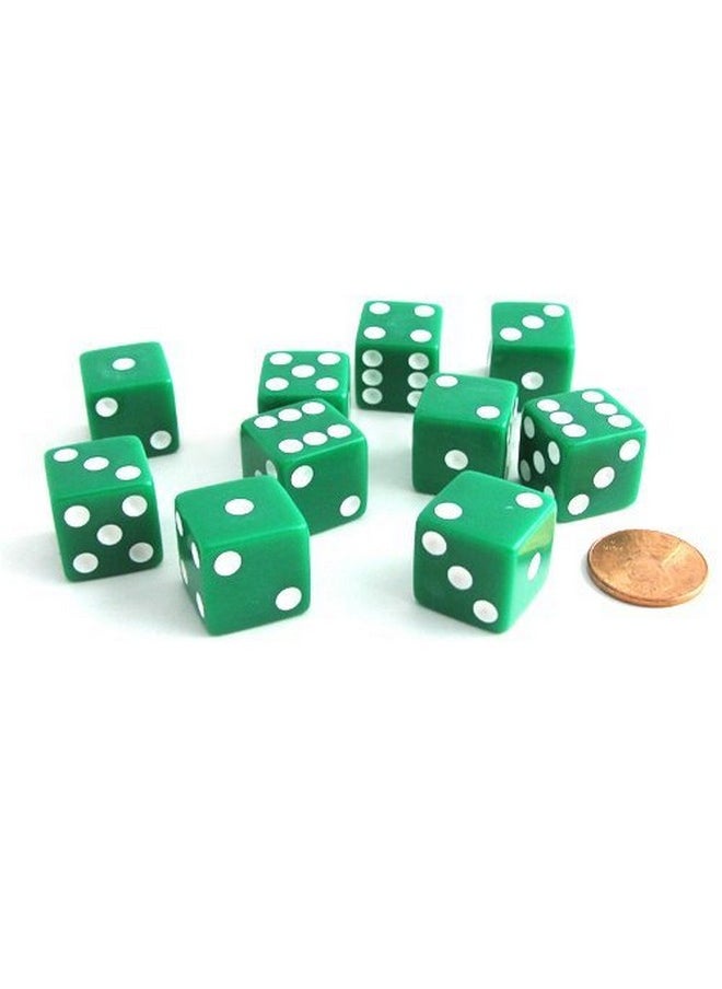 Set Of 10 Six Sided D6 16Mm Standard Dice Green