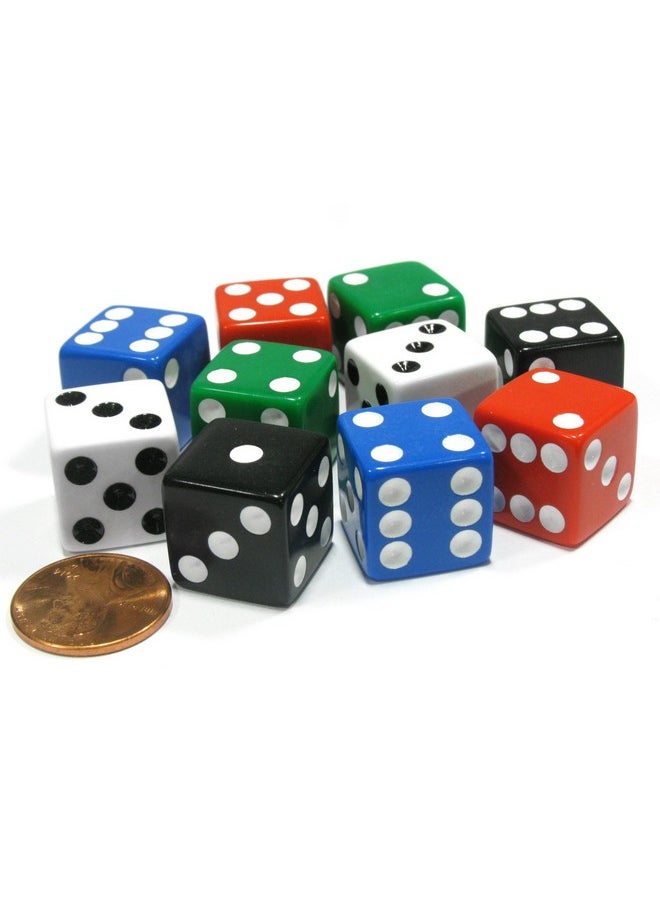 Set Of 10 Six Sided Square 16Mm D6 Dice - 2 Each Of Red White Blue Green Black