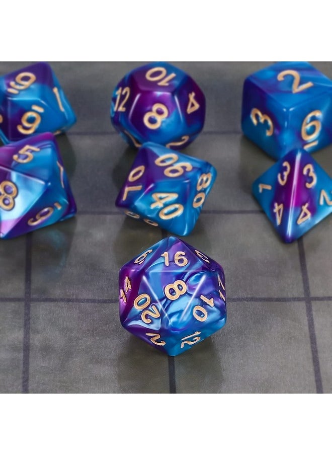 Dnd Polyhedral Dice Set For Dungeons And Dragons Rpg Mtg Role Playing Table Games-With 1 Dice Pouch (Blue & Purple)