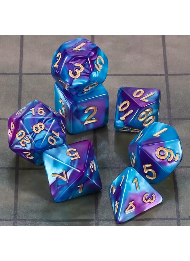 Dnd Polyhedral Dice Set For Dungeons And Dragons Rpg Mtg Role Playing Table Games-With 1 Dice Pouch (Blue & Purple)