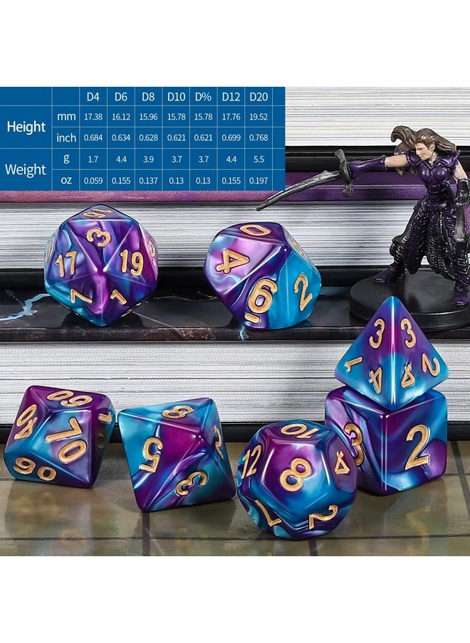 Dnd Polyhedral Dice Set For Dungeons And Dragons Rpg Mtg Role Playing Table Games-With 1 Dice Pouch (Blue & Purple)