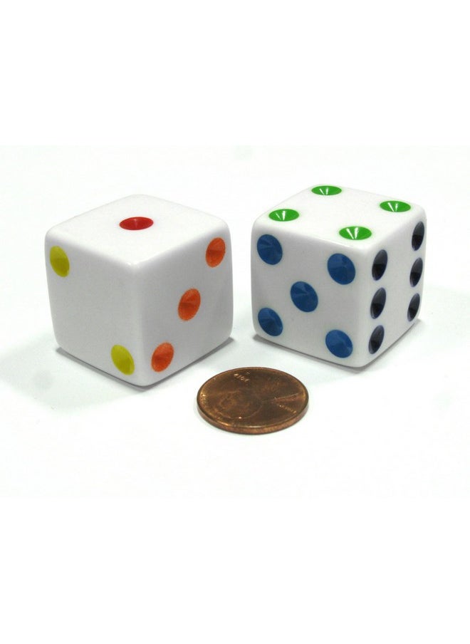 25Mm Large Opaque Jumbo Dice - White With Multicolor Pip By Koplow Games