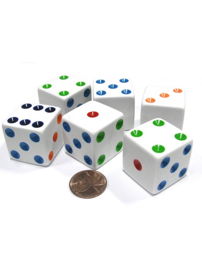 25Mm Large Opaque Jumbo Dice - White With Multicolor Pip By Koplow Games