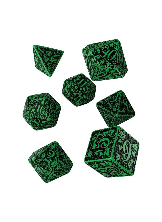 Forest Engraved Green & Black Rpg Ornamented Dice Set 7 Polyhedral Pieces