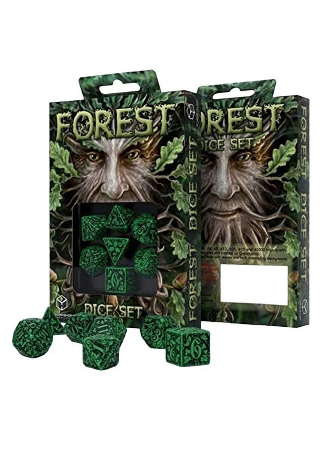 Forest Engraved Green & Black Rpg Ornamented Dice Set 7 Polyhedral Pieces