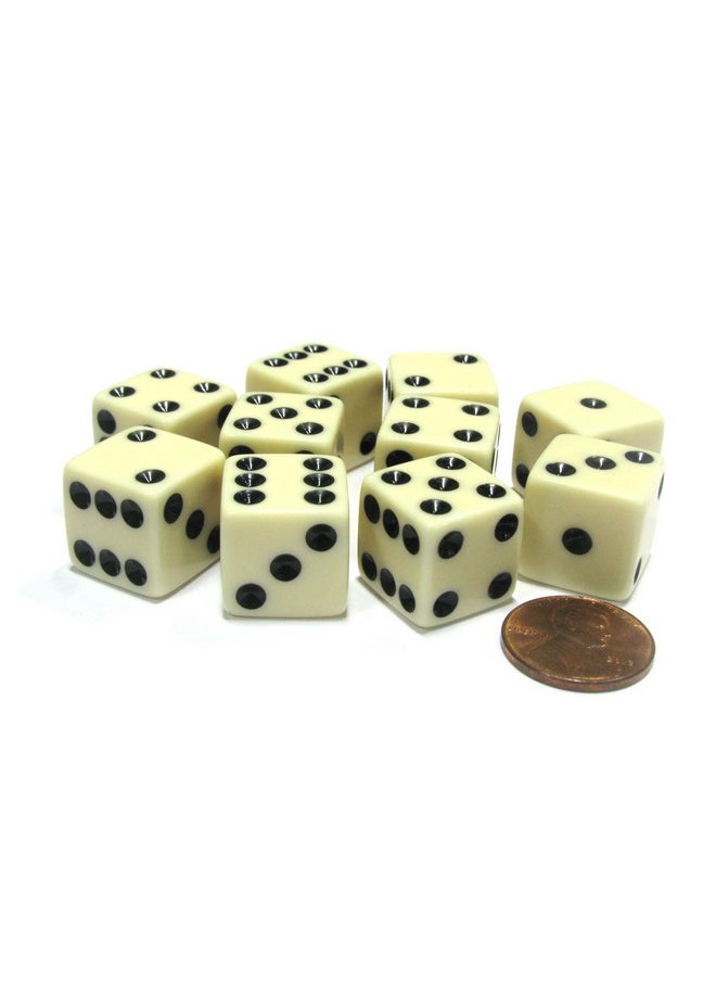 X Sided Square Opaque 16Mm D6 Dice - Ivory With Black Pip Die By Koplow Games