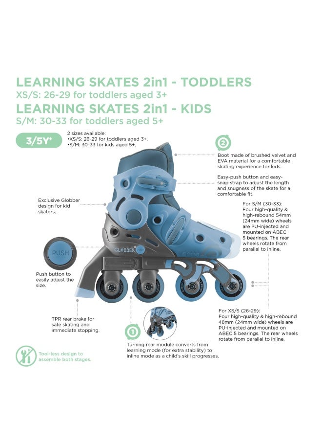 Globber Learning 2-in-1 Inline Adjustable Skates (Blueberry, S/M)