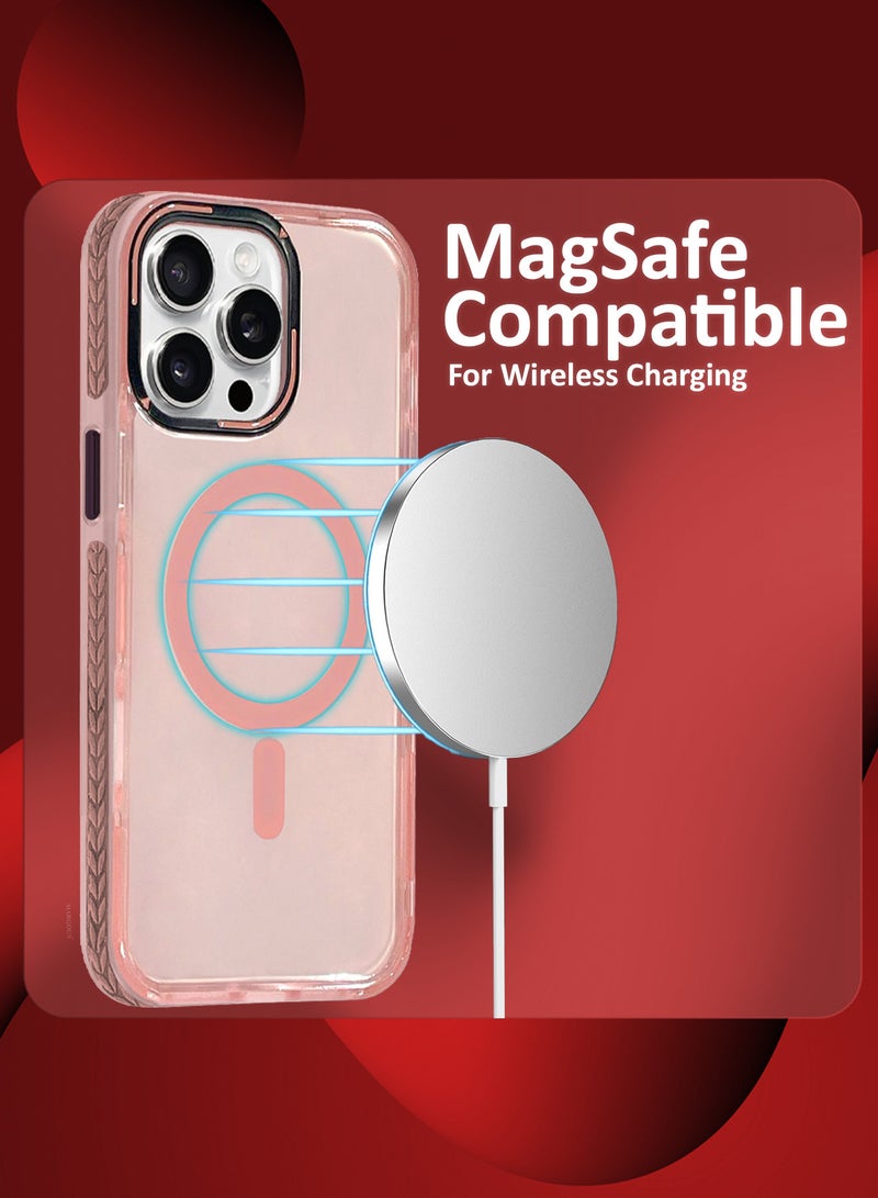 (for iPhone 15 Pro Max) 3Packs Hard PC Magsafe Case Cover Polycarbonate Magnetic Strong Shockproof Protective Case Cover Transparent - Pink-3