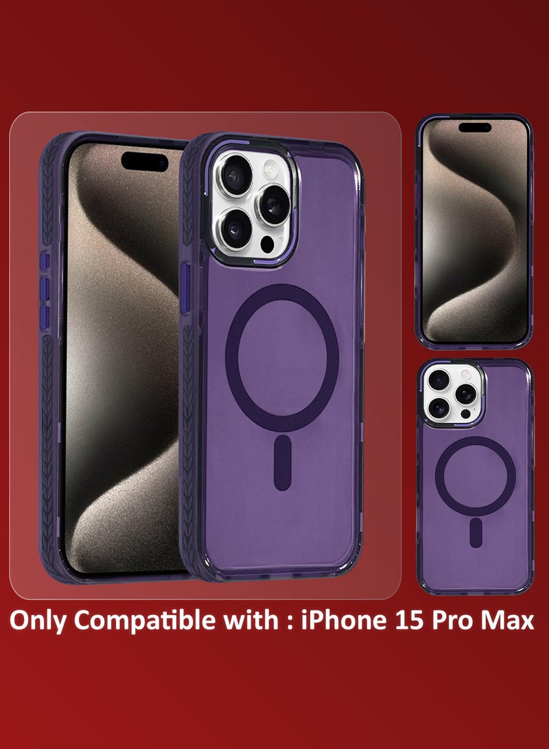 (for iPhone 15 Pro Max) 2Packs Hard PC Magsafe Case Cover Polycarbonate Magnetic Strong Shockproof Protective Case Cover Transparent - Purple-2