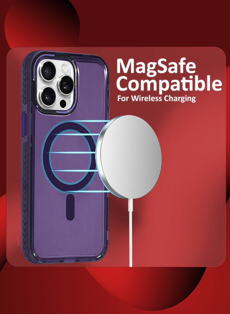 (for iPhone 15 Pro Max) 2Packs Hard PC Magsafe Case Cover Polycarbonate Magnetic Strong Shockproof Protective Case Cover Transparent - Purple-2