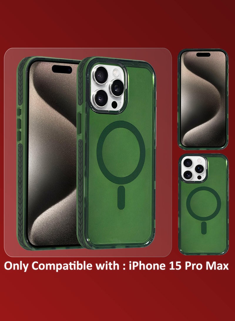 (for iPhone 15 Pro Max) 2Packs Hard PC Magsafe Case Cover Polycarbonate Magnetic Strong Shockproof Protective Case Cover Transparent - Green-2