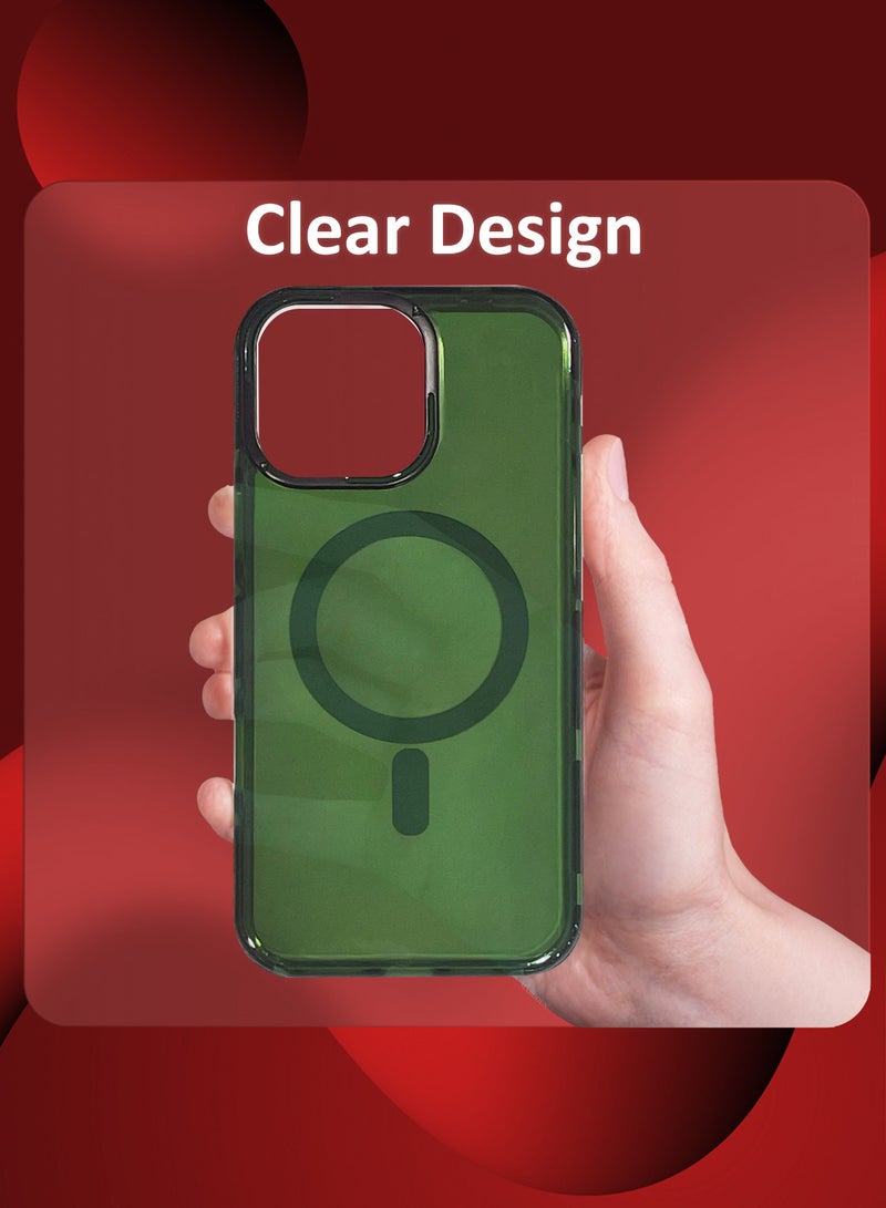 (for iPhone 15 Pro Max) 2Packs Hard PC Magsafe Case Cover Polycarbonate Magnetic Strong Shockproof Protective Case Cover Transparent - Green-2