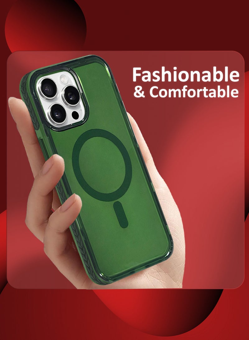 (for iPhone 15 Pro Max) 2Packs Hard PC Magsafe Case Cover Polycarbonate Magnetic Strong Shockproof Protective Case Cover Transparent - Green-2