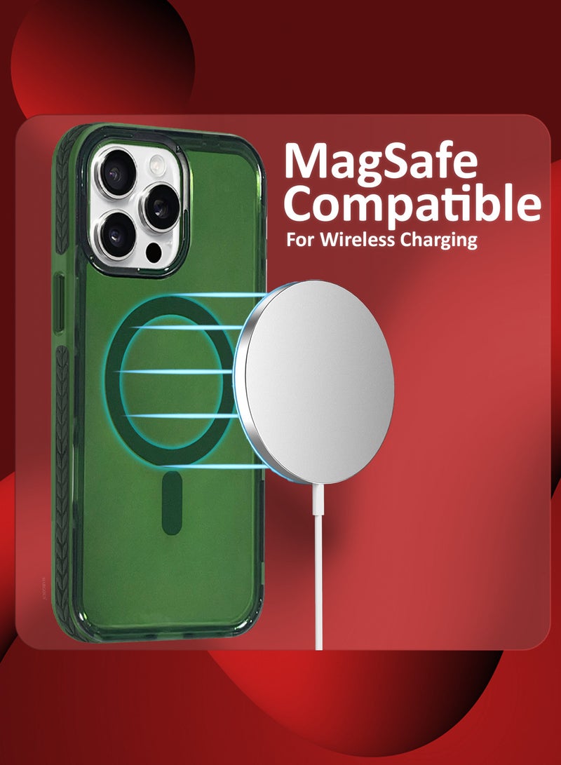 (for iPhone 15 Pro Max) 2Packs Hard PC Magsafe Case Cover Polycarbonate Magnetic Strong Shockproof Protective Case Cover Transparent - Green-2