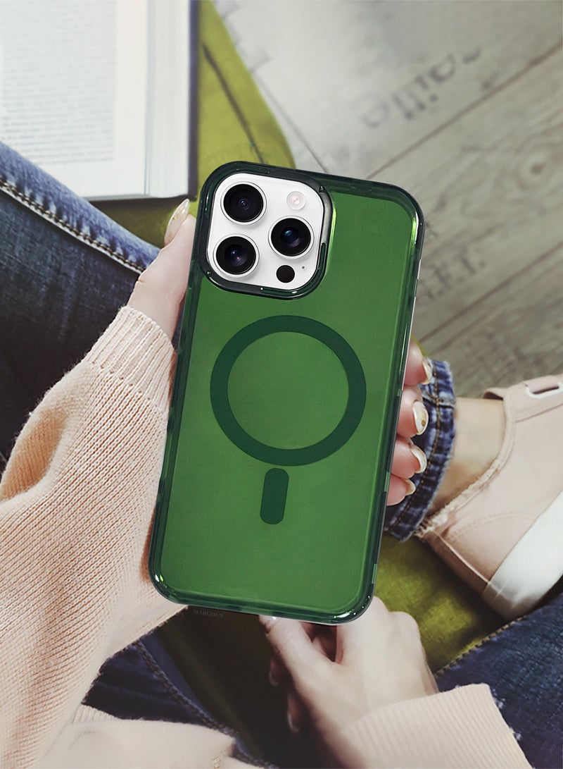(for iPhone 15 Pro Max) 2Packs Hard PC Magsafe Case Cover Polycarbonate Magnetic Strong Shockproof Protective Case Cover Transparent - Green-2