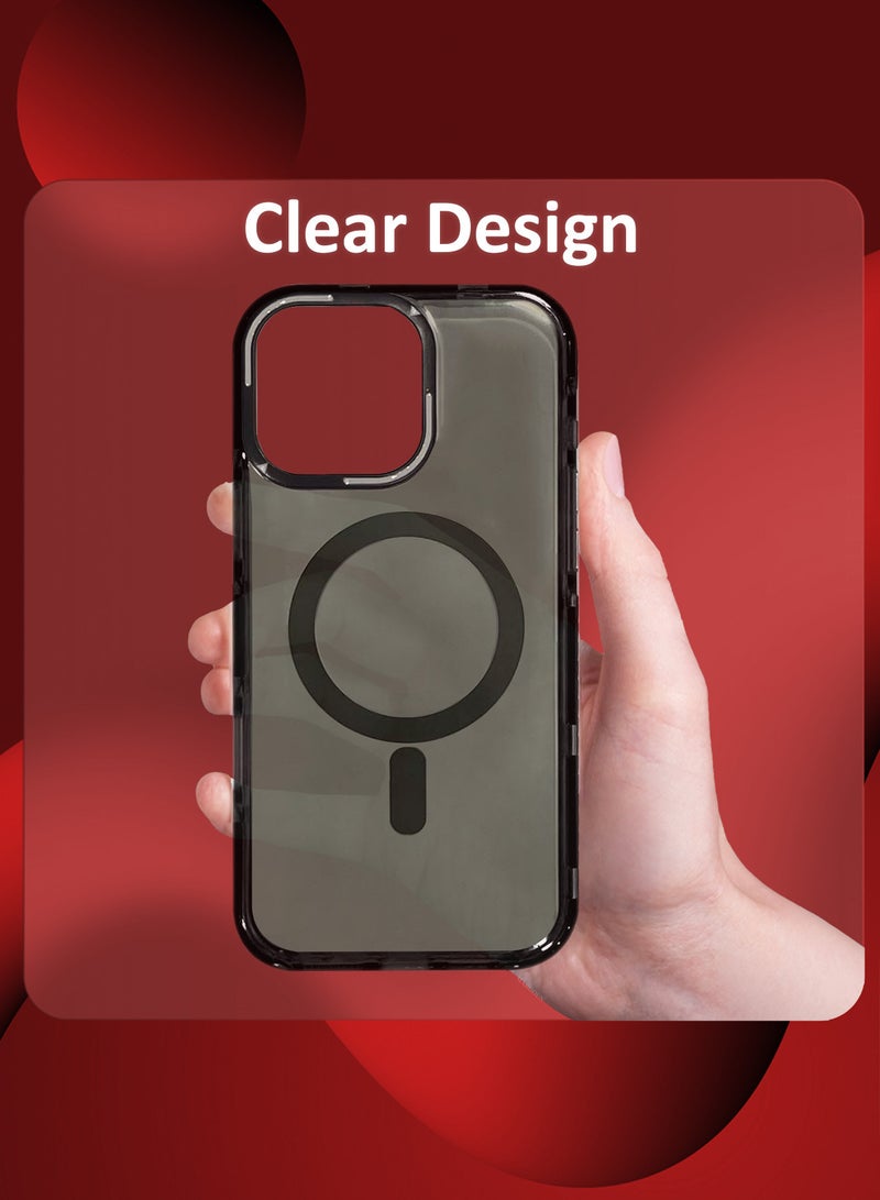 (for iPhone 15 Pro Max) 3Packs Hard PC Magsafe Case Cover Polycarbonate Magnetic Strong Shockproof Protective Case Cover Transparent - Black-3