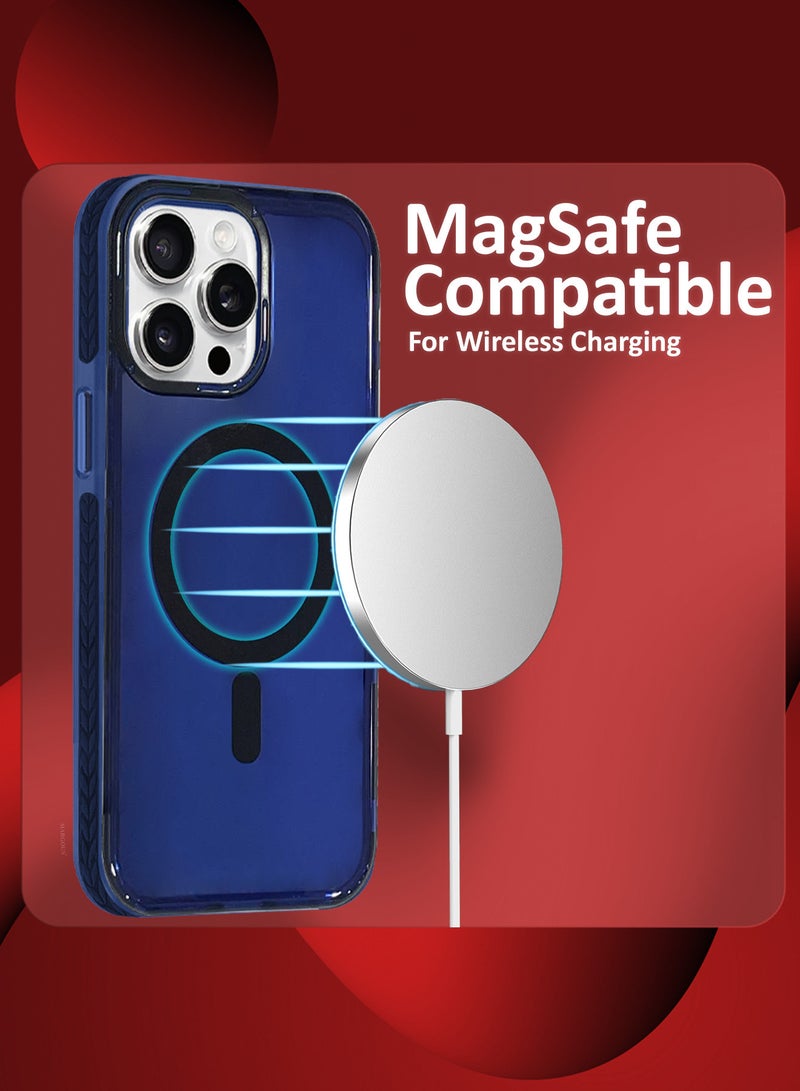 (for iPhone 15 Pro Max) 3Packs Hard PC Magsafe Case Cover Polycarbonate Magnetic Strong Shockproof Protective Case Cover Transparent - Dark Blue-3