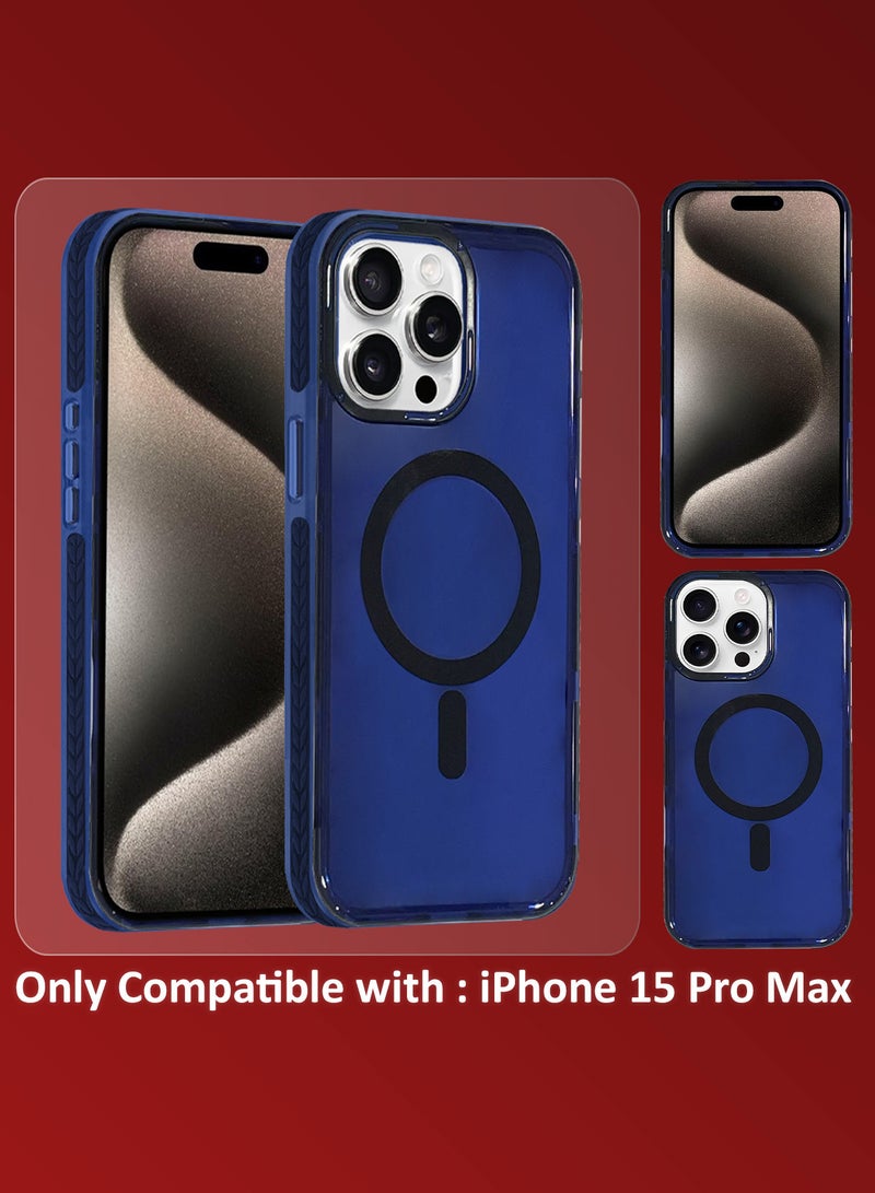 (for iPhone 15 Pro Max) 2Packs Hard PC Magsafe Case Cover Polycarbonate Magnetic Strong Shockproof Protective Case Cover Transparent with 1 Screen Protector - Dark Blue-2