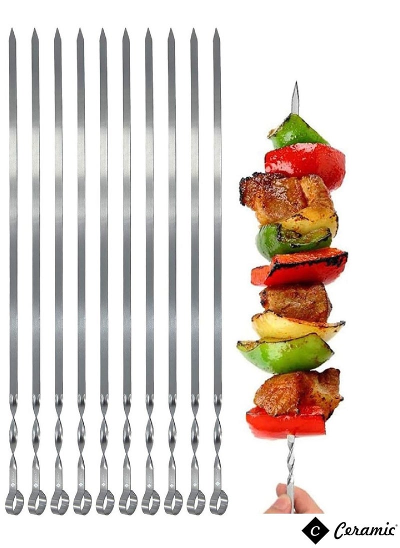 Barbecue Skewers 40Cm Stainless Steel Flat Metal Bbq Kabob Skewer Reusable Grilling Sticks Set Shish Kebab Needles For Outdoor Camping Outings Cooking Tools With Bag 24Pcs