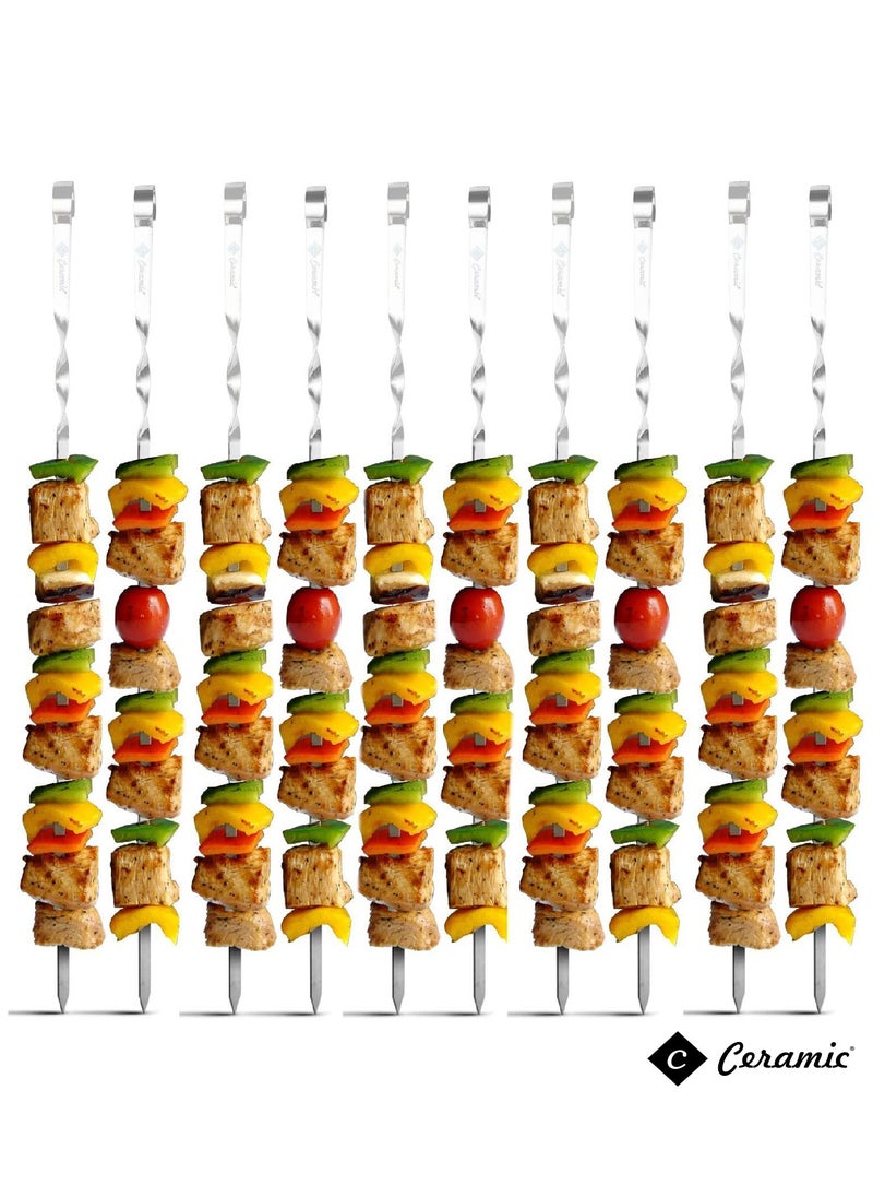 Barbecue Skewers 50Cm Stainless Steel Flat Metal Bbq Kabob Skewer Reusable Grilling Sticks Set Shish Kebab Needles For Outdoor Camping Outings Cooking Tools With Bag 24Pcs