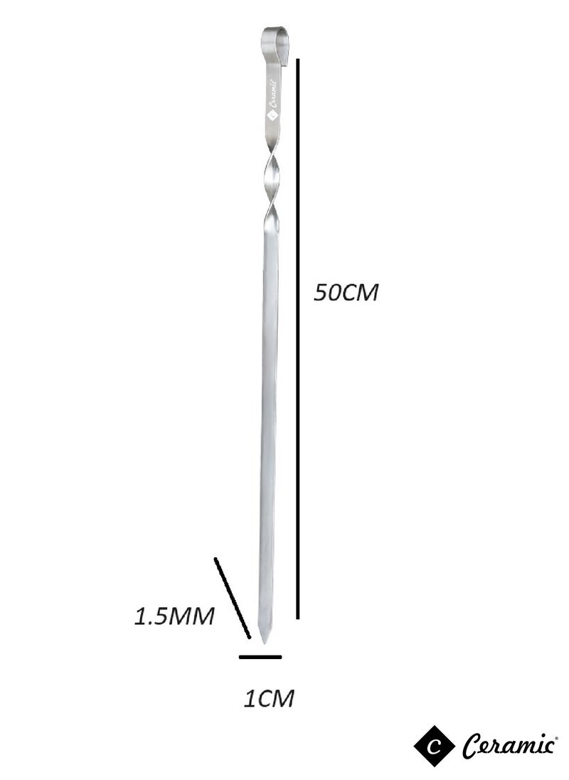 Barbecue Skewers 50Cm Stainless Steel Flat Metal Bbq Kabob Skewer Reusable Grilling Sticks Set Shish Kebab Needles For Outdoor Camping Outings Cooking Tools With Bag 24Pcs