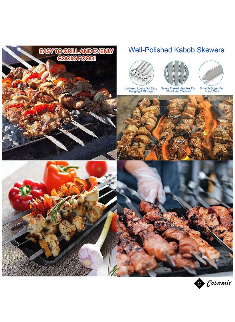 Barbecue Skewers 50Cm Stainless Steel Flat Metal Bbq Kabob Skewer Reusable Grilling Sticks Set Shish Kebab Needles For Outdoor Camping Outings Cooking Tools With Bag 24Pcs