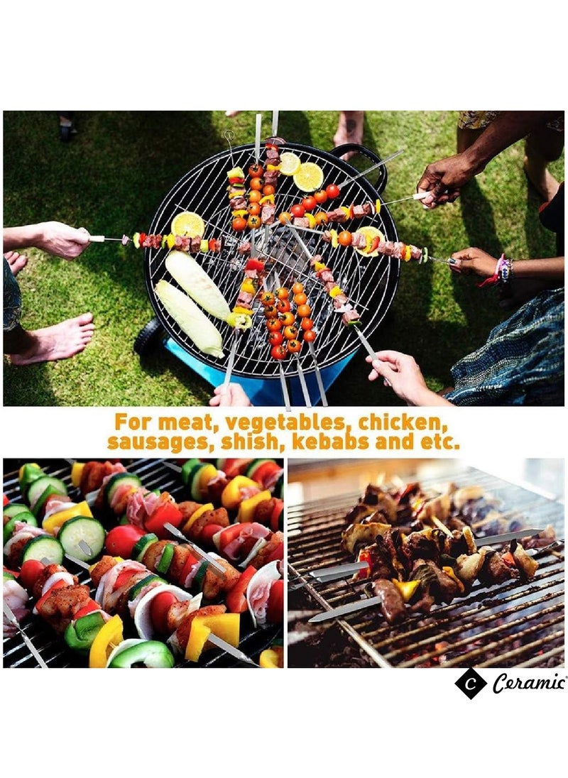 Barbecue Skewers 50Cm Stainless Steel Flat Metal Bbq Kabob Skewer Reusable Grilling Sticks Set Shish Kebab Needles For Outdoor Camping Outings Cooking Tools With Bag 24Pcs