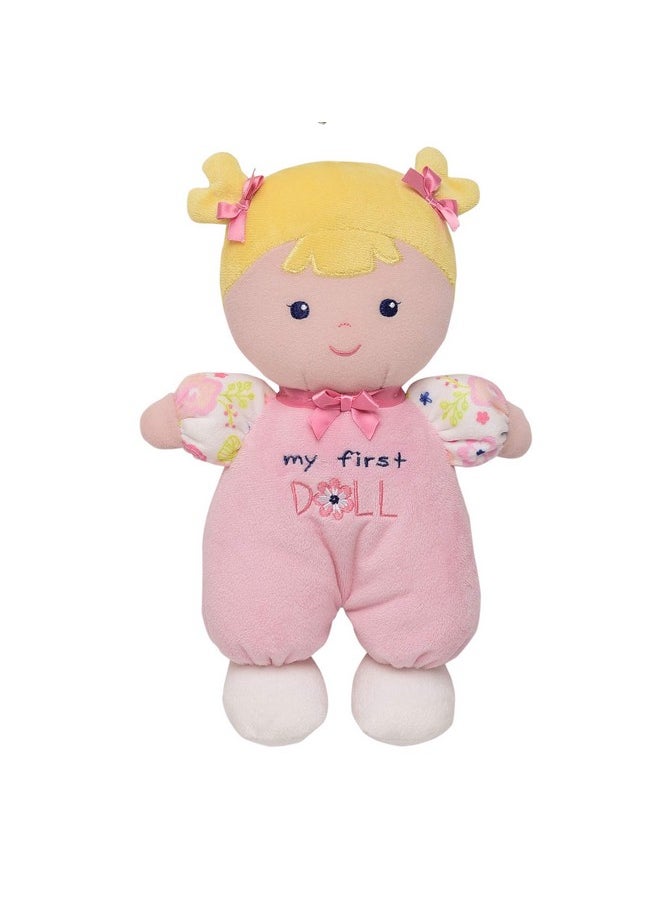 Plush 10 Inch Snuggle Buddy My First Baby Doll With Embroidery, Blonde Hope, Pink