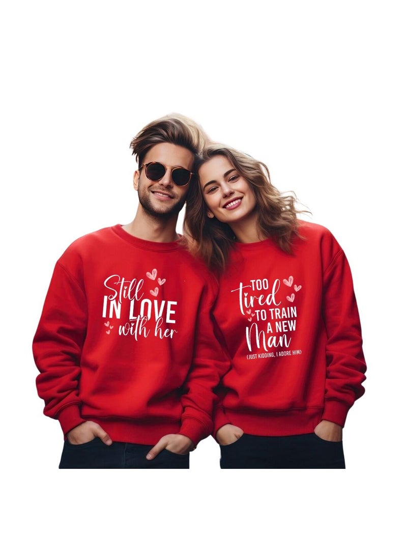 Valentine's Day Matching Couple Sweatshirts–Comfortable Round Neck Long Sleeve Cotton Sweatshirts–Romantic Couple Outfits