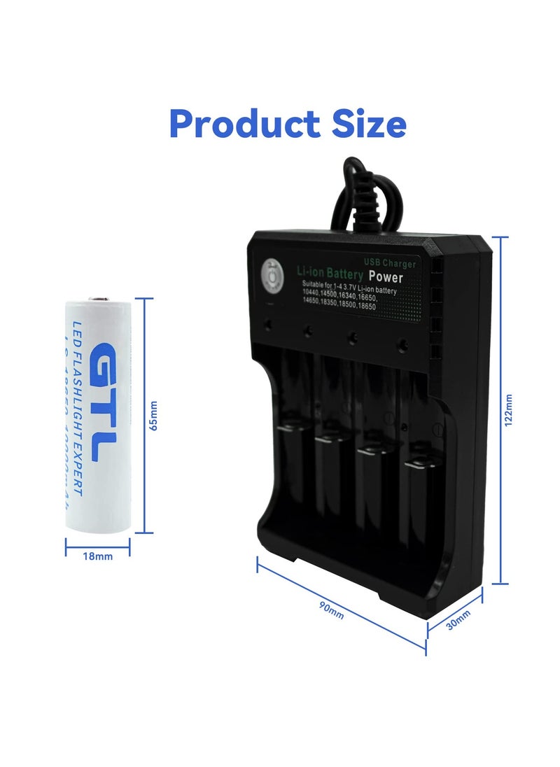 18650 Battery Charger with 4PCS 3.7V 9800mAh Rechargeable Batteries with 4 Slot USB USB Intelligent Universal Battery Charger Suitable for Li-ion 14500 16340 16650 14650 18350 18500 18650