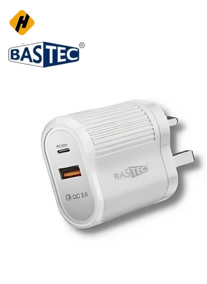 Wall Charger with PD and USB Fast Charging Ports, 20W Power Model BC204 by BASTEC