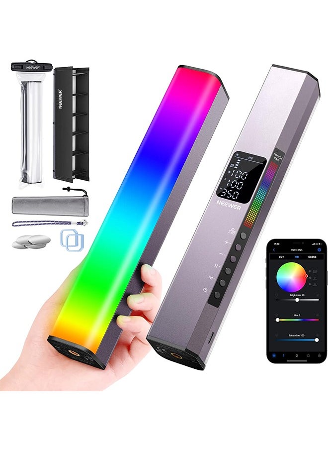 NEEWER RGB LED Video Light Stick, Touch Bar&APP Control, Magnetic Handheld Photography Lighting Wand, Dimmable 3200K~5600K CRI98+ Full Color LED Light with 6400mAh Battery, 17 Scenes, RGB1 (Rose Gold)